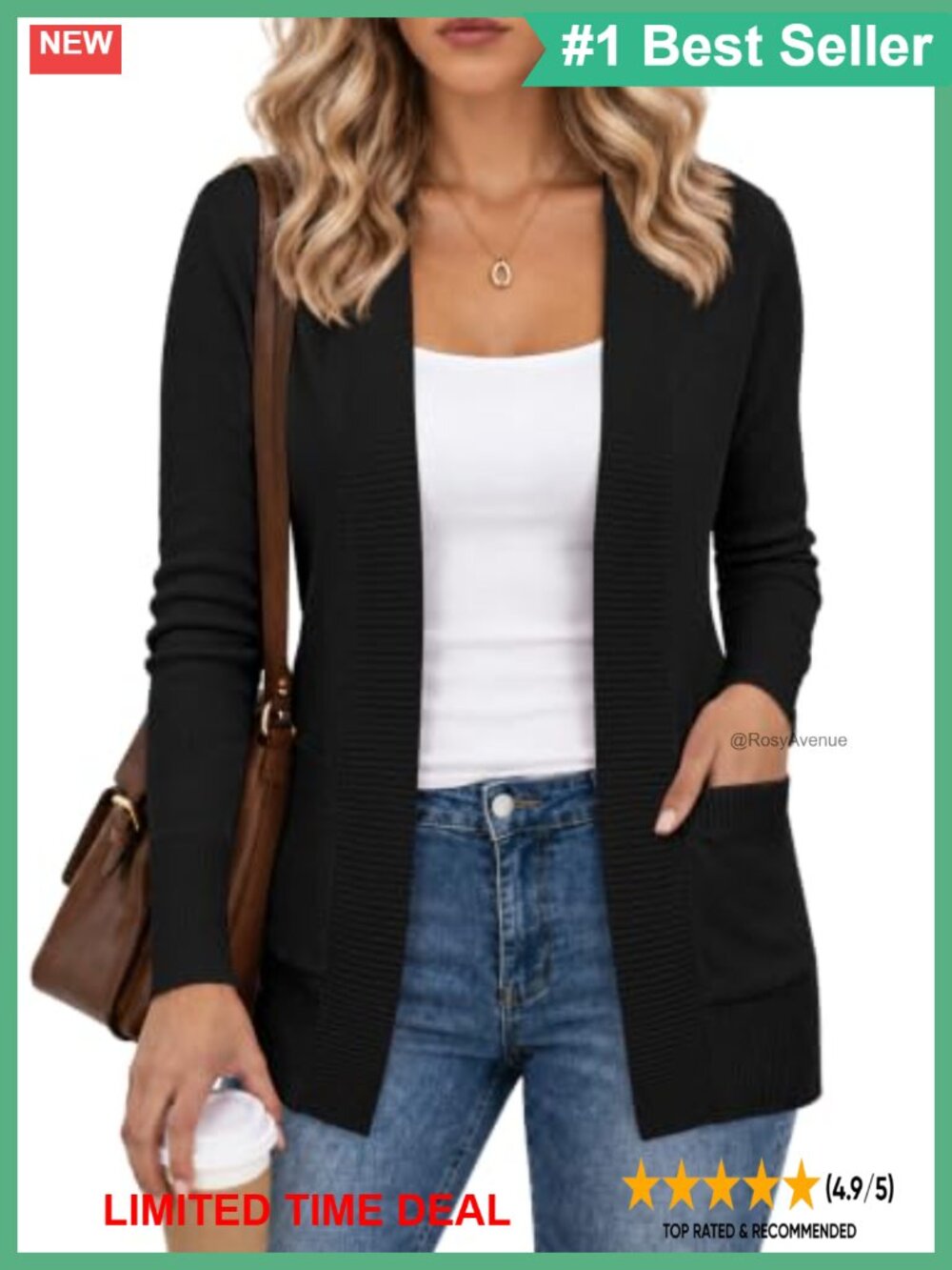 Open Front Cardigan Sweater with Pockets Viscose Nylon Knit